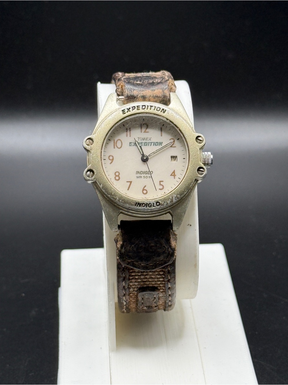 Timex Expedition Silver Case Watch with Brown Leather Strap